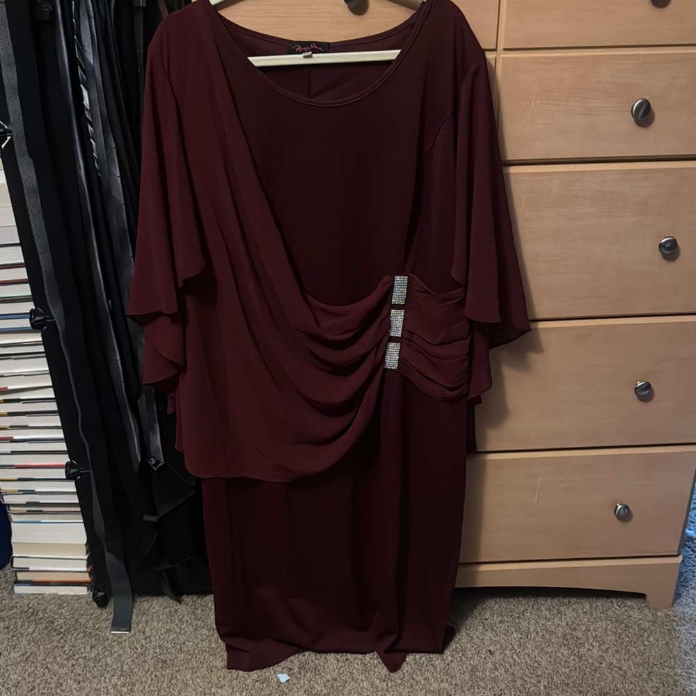 Red Ruched Cowl Neck Dress with Dolman Sleeves